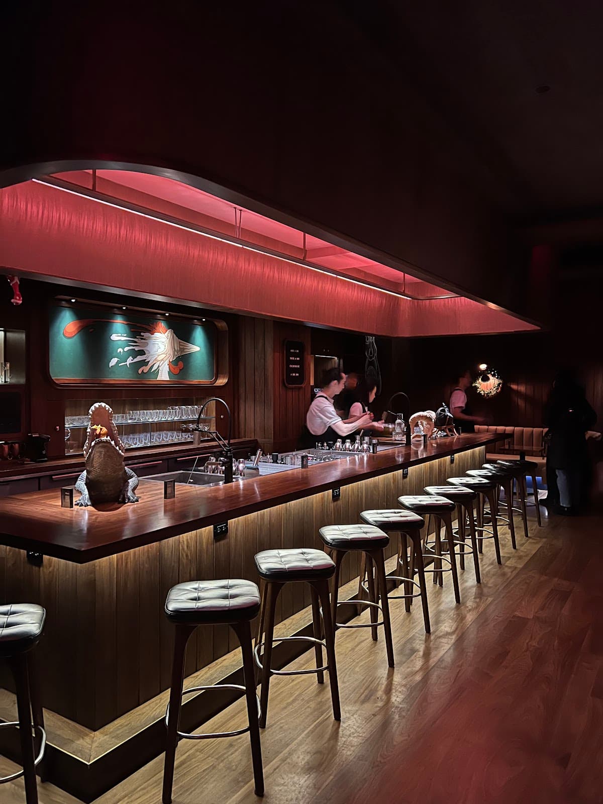 A warmly lit restaurant interior